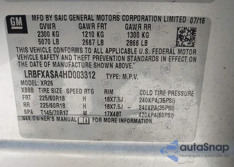 2017 Buick Envision Preferred из США, поврежденный, VIN LRBFXASA4HD003312